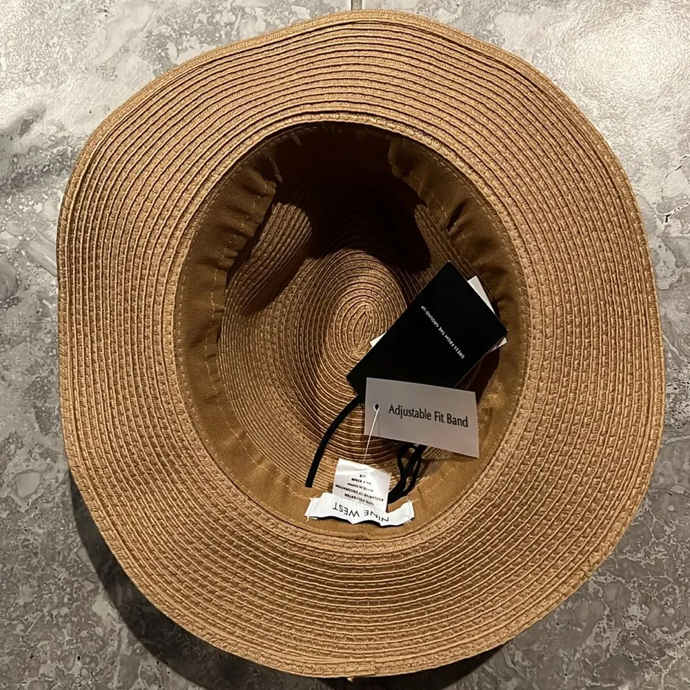 Nine West Wide Leopard Print Tie-Trim Packable Panama Hat, New w/Tag Retail $38 - Image 6