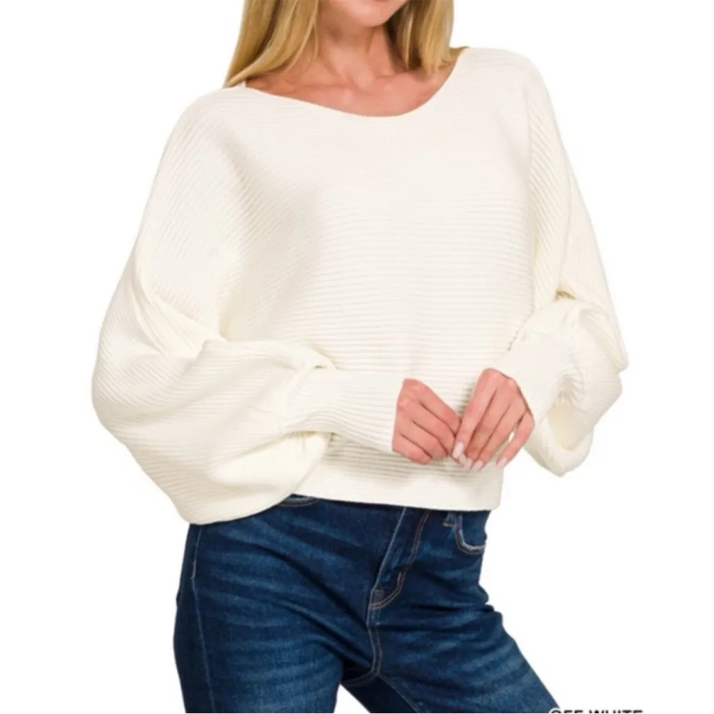 Ribbed dolman balloon sleeve Sweater. M - Image 2