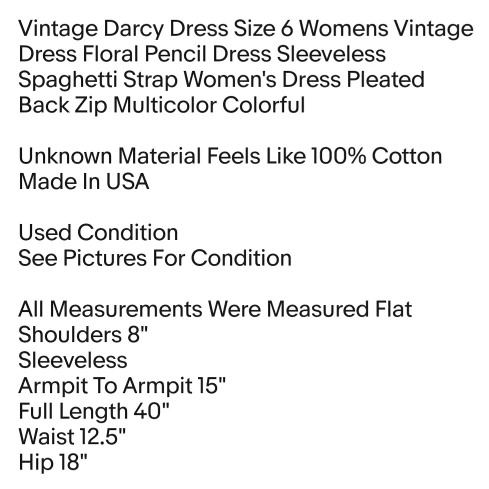 Vintage  Dress Size 6 Womens Vintage Dress Floral Pencil Dress Sleeveless - Image 2