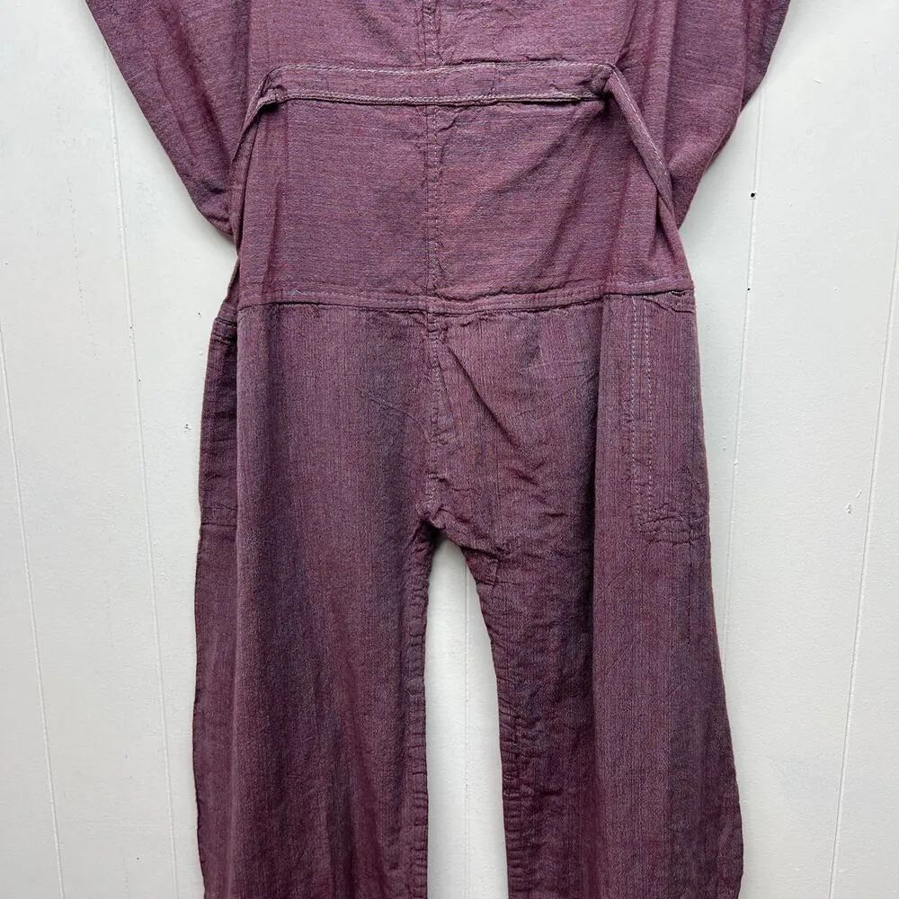 Women's Pull On Strapless Ankle Jumpsuit Size Large Tie Back Lightweight Purple - Image 3
