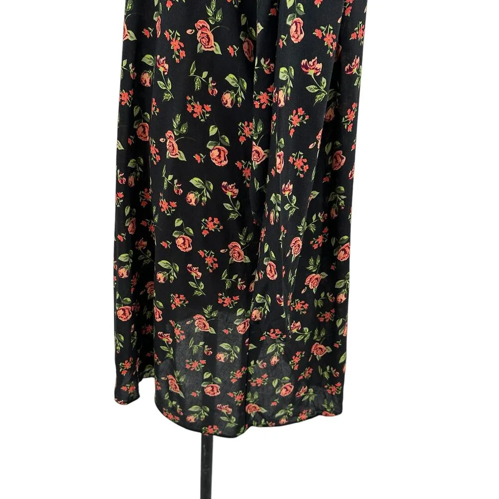 ASOS Floral Print Black Pink Green Button‎ Front Mini Tunic Dress Size US 12 - Image 6