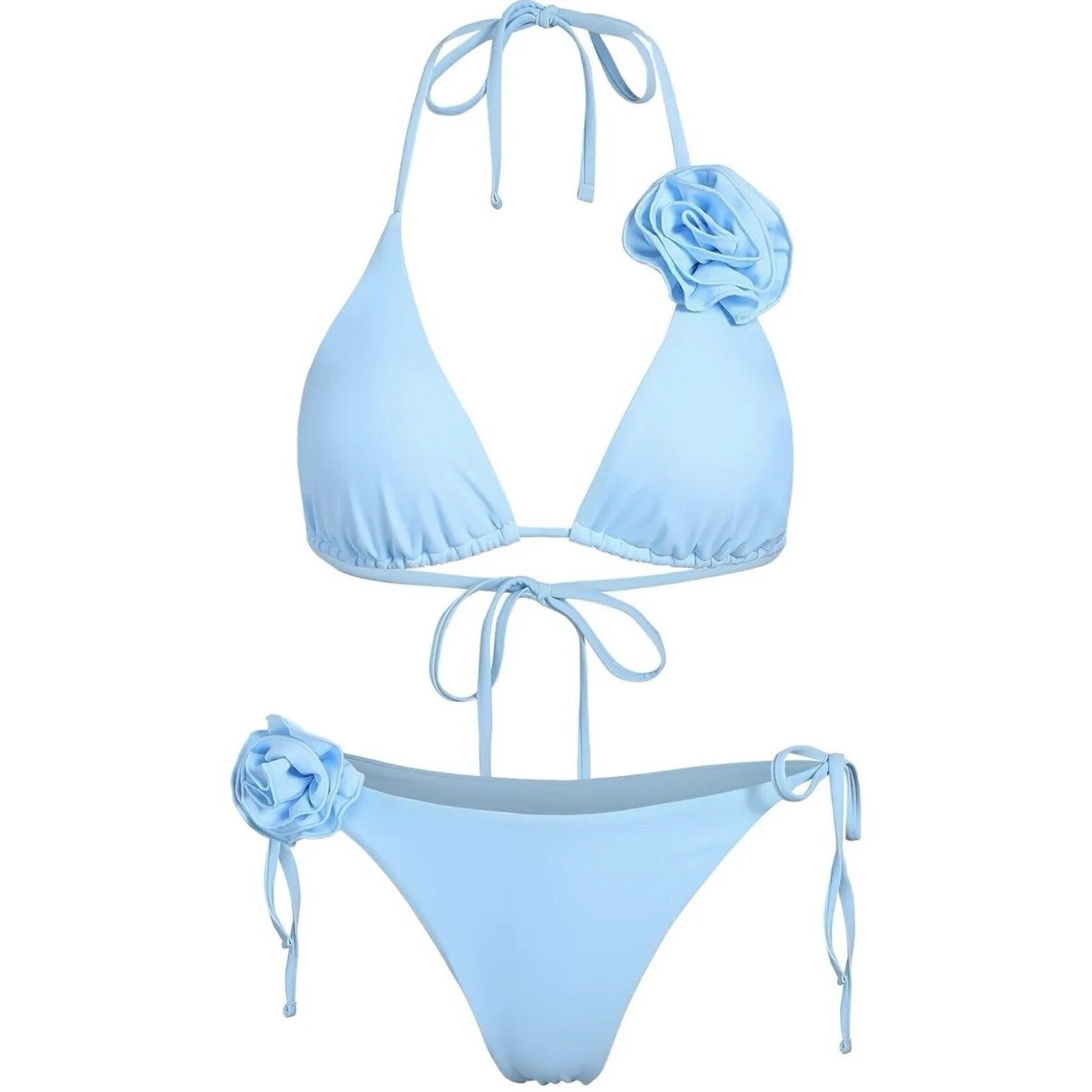 ZAFUL Women 3D Rose Bikini Set Two Piece Tie Back Halter‎ Cheeky Swimsuit - Image 6