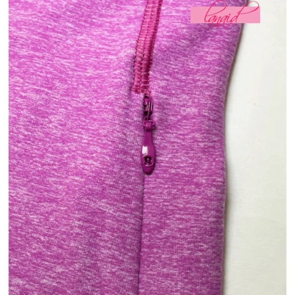 Think Fast Long Sleeve Heathered Ultra Violet Pink Purple Ruched Top 8 - Image 12