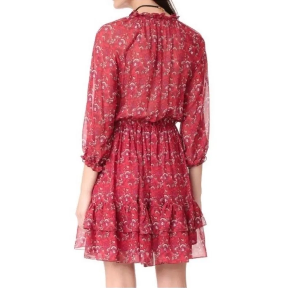 Ulla Johnson Ruby Red Ollie Dress Size 4 Valentines Day Silk Floral Mini Dress - Image 4