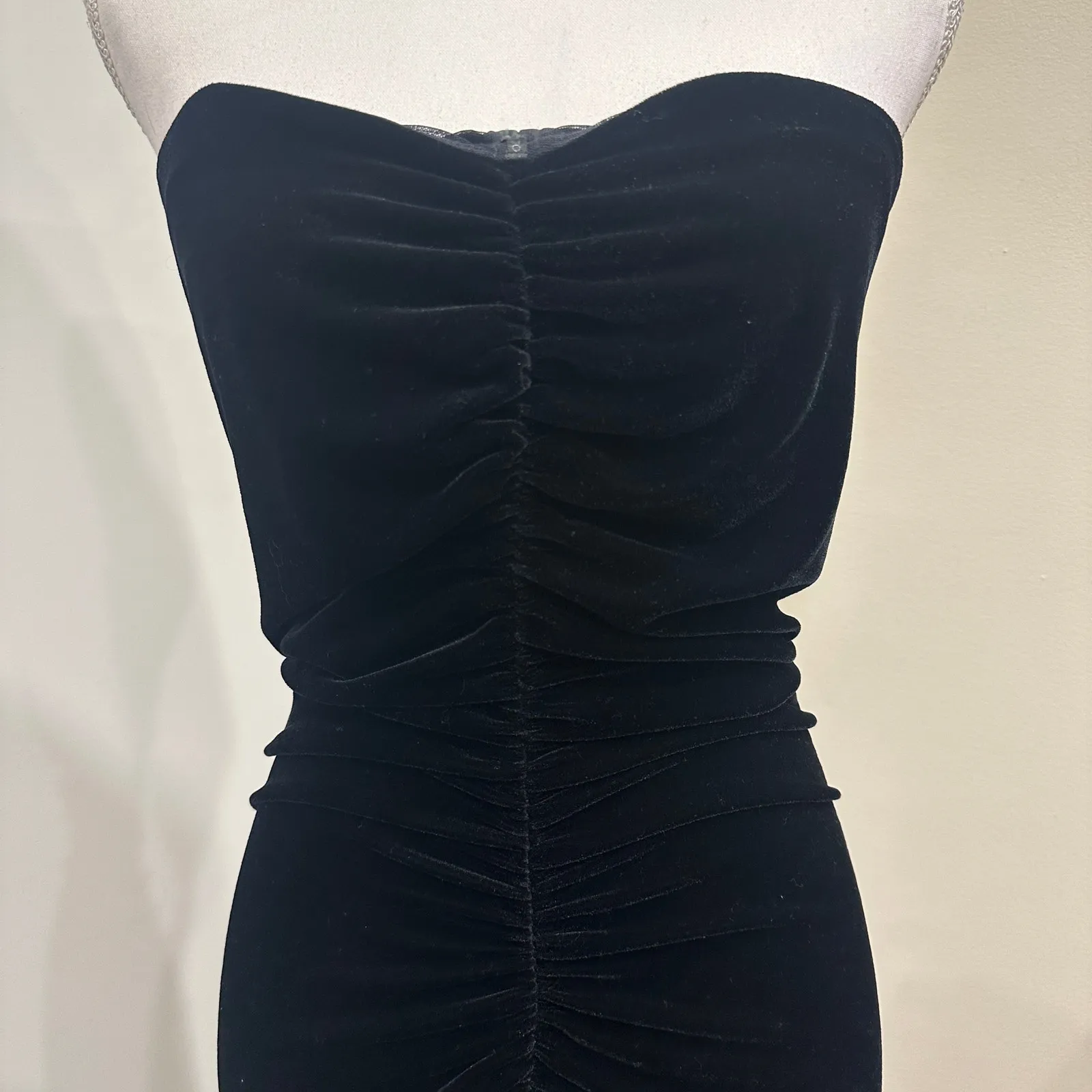 VTG 90s Jessica McClintock Black Velvet Strapless Turtle Reverse Halter Gown S - Image 6