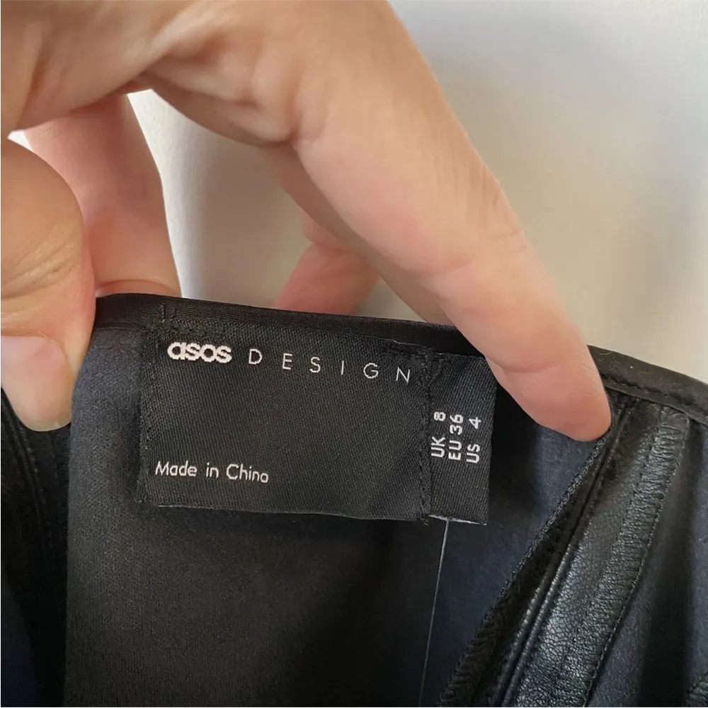 ASOS Design Faux Leather Seamed Peplum Cami Top Black 4 - Image 2