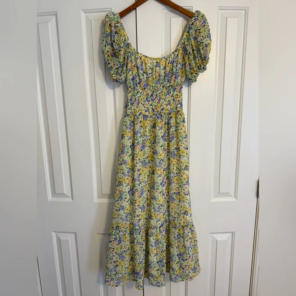 ASTR the Label Women's Irma Floral Print Midi Dress Yellow Size Small - Image 6