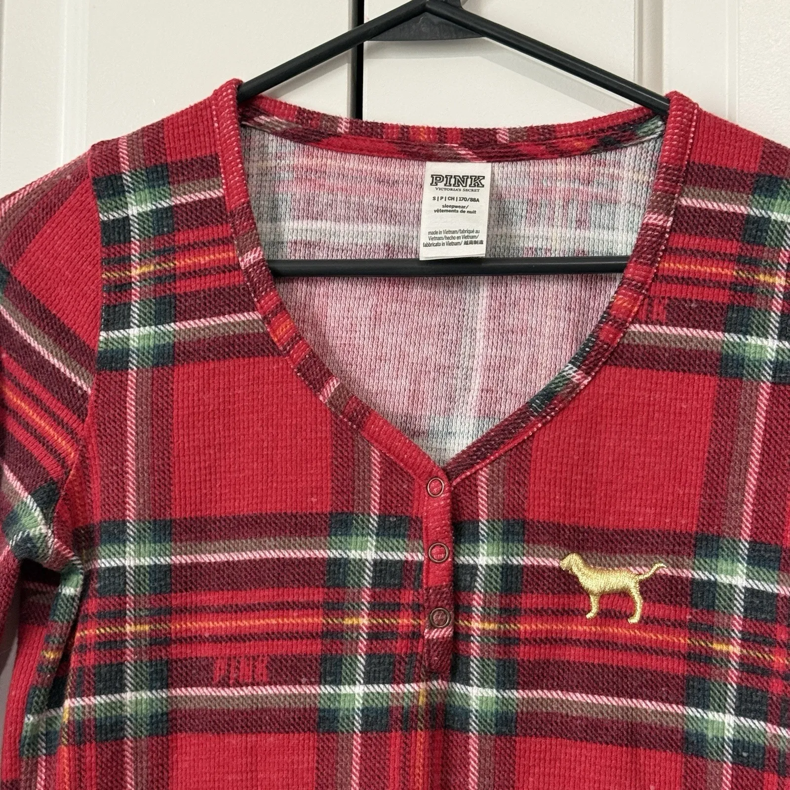Victoria's Secret PINK Flannel Night Shirt Women's Red Plaid Pajama Gown Small - Image 2
