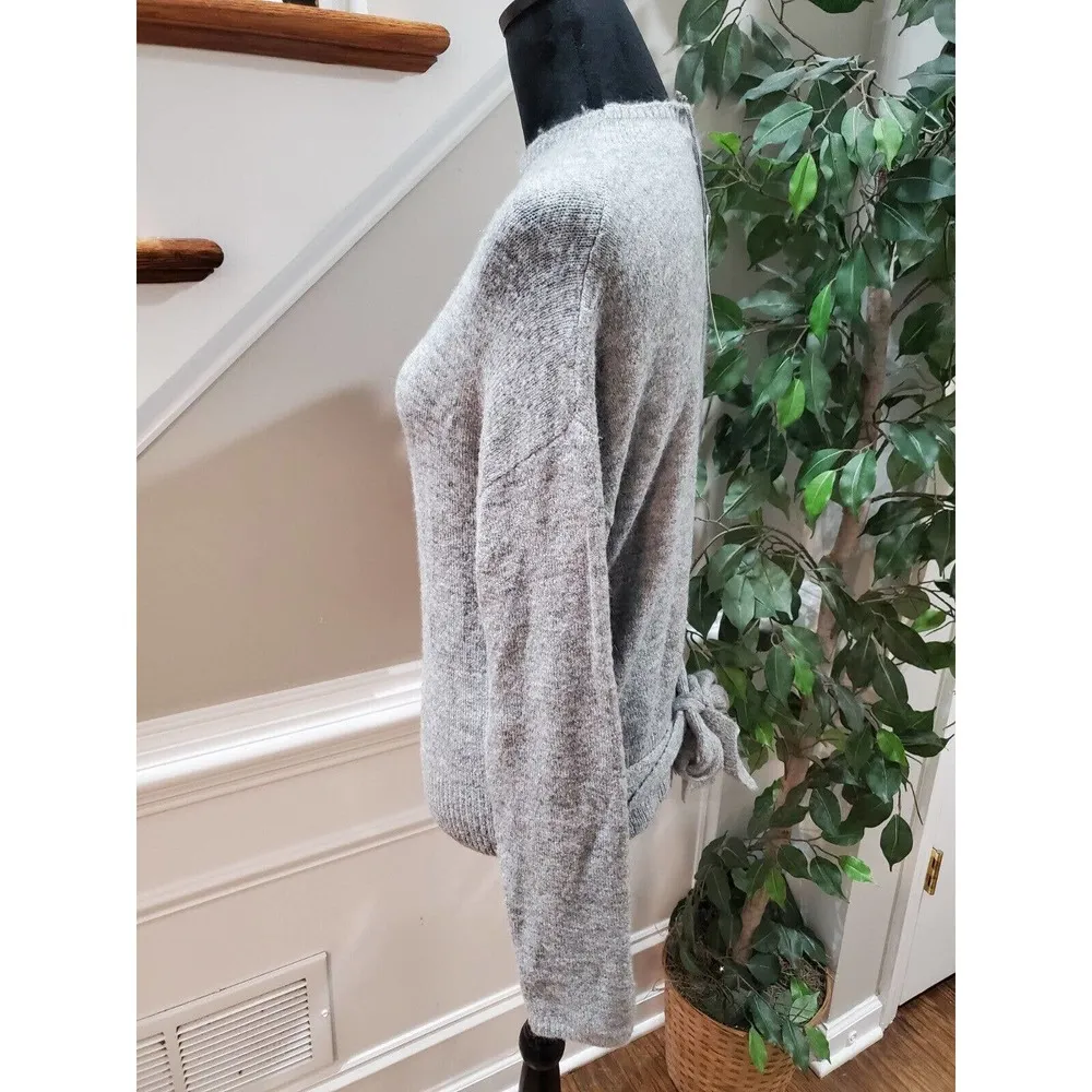 Wayf Gray Acrylic Long Sleeve Mock Neck Tie Waist Pullover Knit Sweater Size S - Image 5