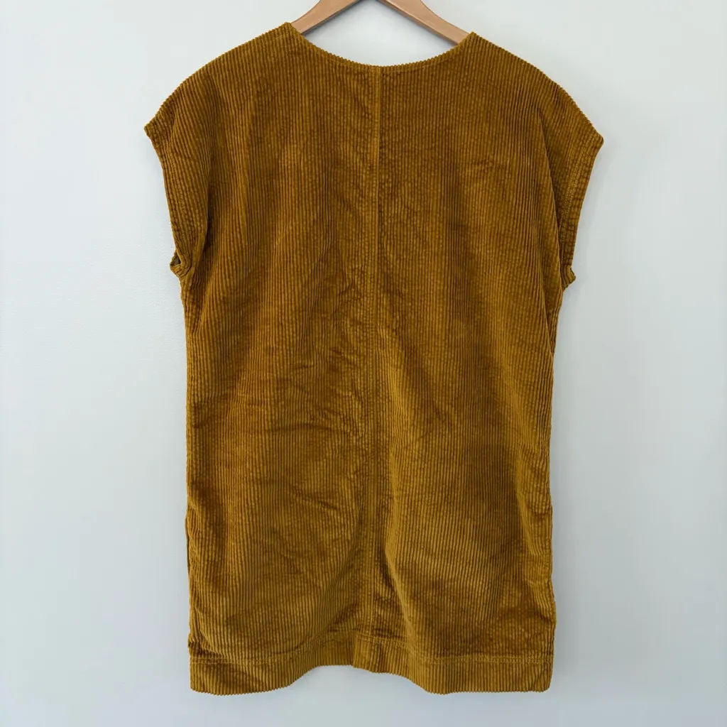 Madewell Corduroy Side-Button Shift Dress Mini Sleeveless Antique Gold Size S - Image 5