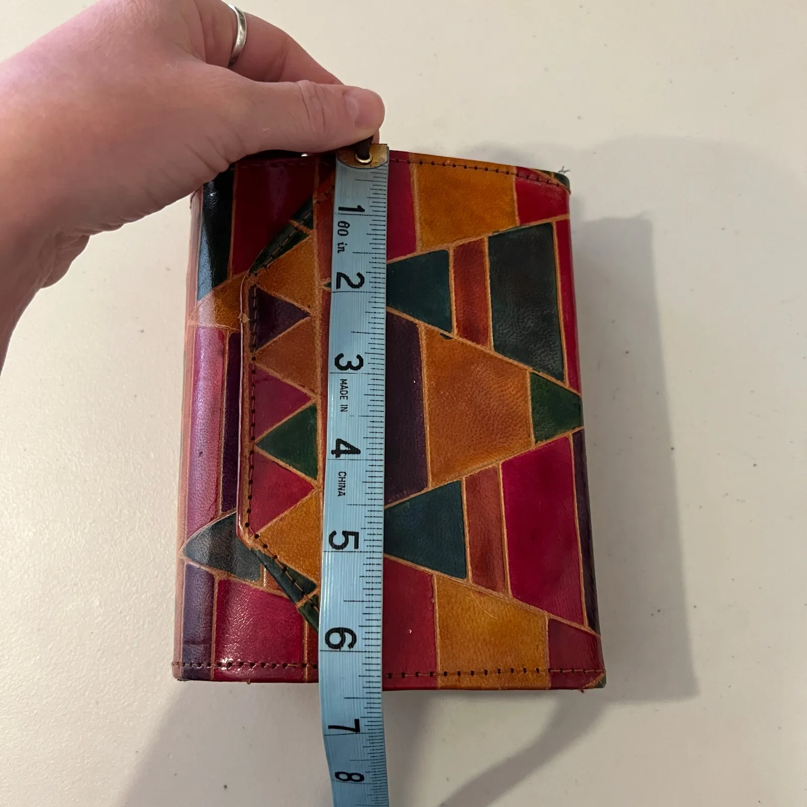 Vintage Patchwork Genuine Leather India Made Square Small Crossbody Bag Tan - Image 10