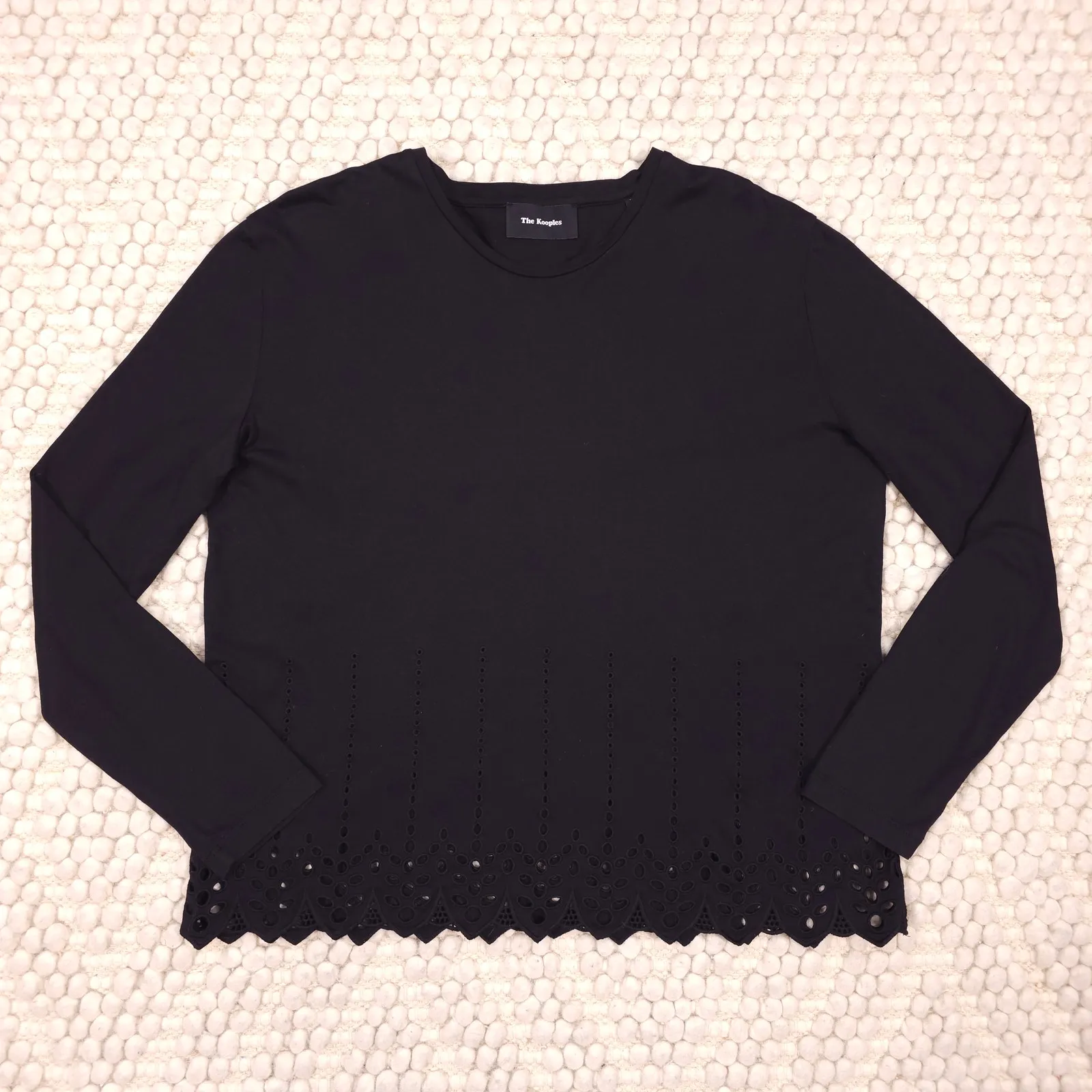 The Kooples Broderie Eyelet Long Sleeve Tee Black Sz Medium - Image 5