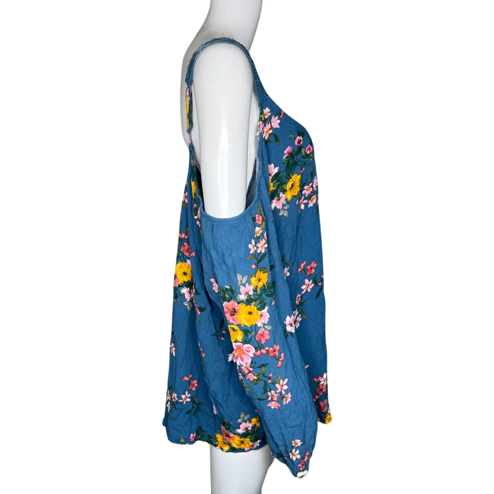Torrid Shirt‎ Womens 4X Blue Yellow Floral Flowers Cold Shoulder Cutouts Cottage - Image 2