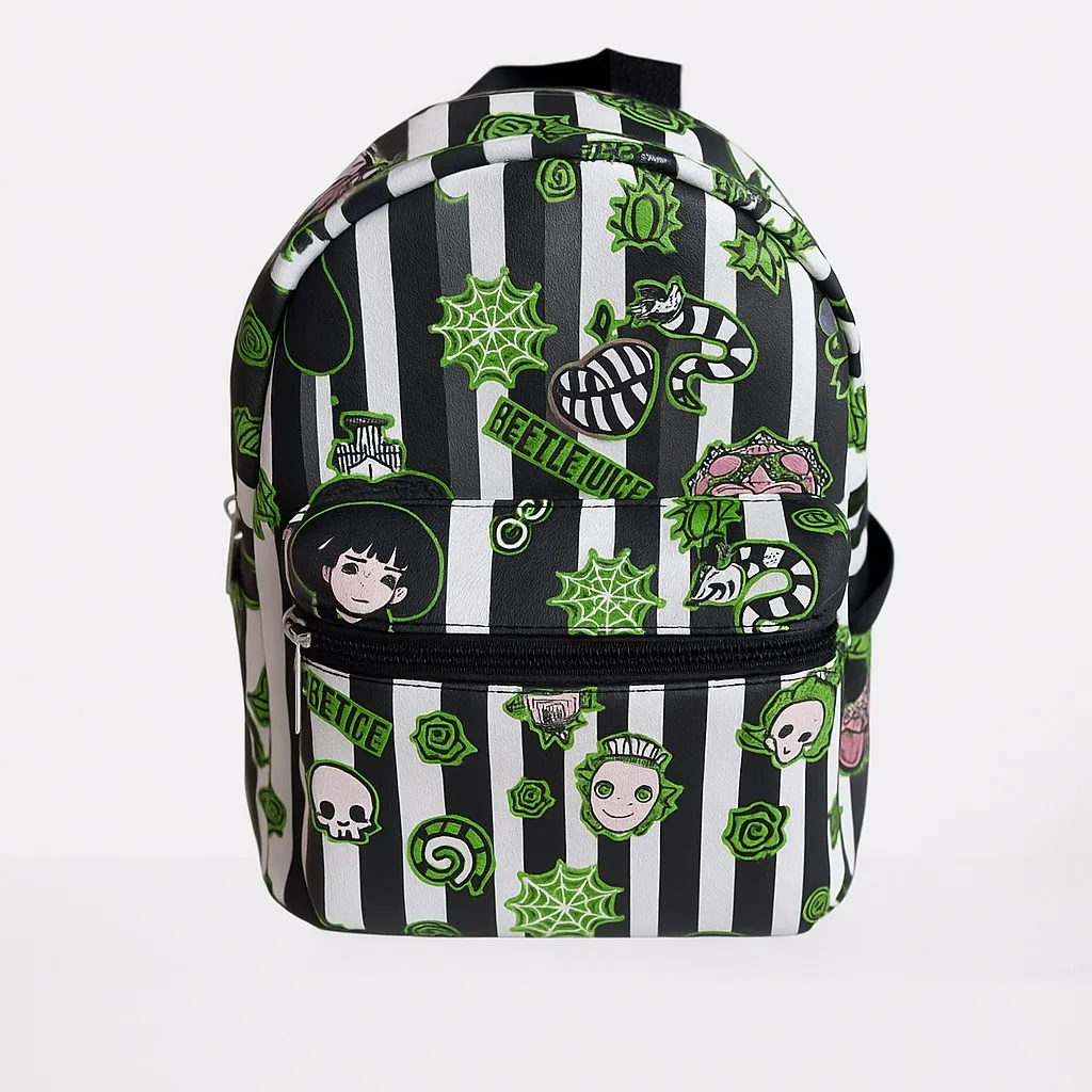 Beetlejuice Striped Mini Backpack Kawaii Horror Retro Collectible 9x11 Rare EUC Black - Image 4