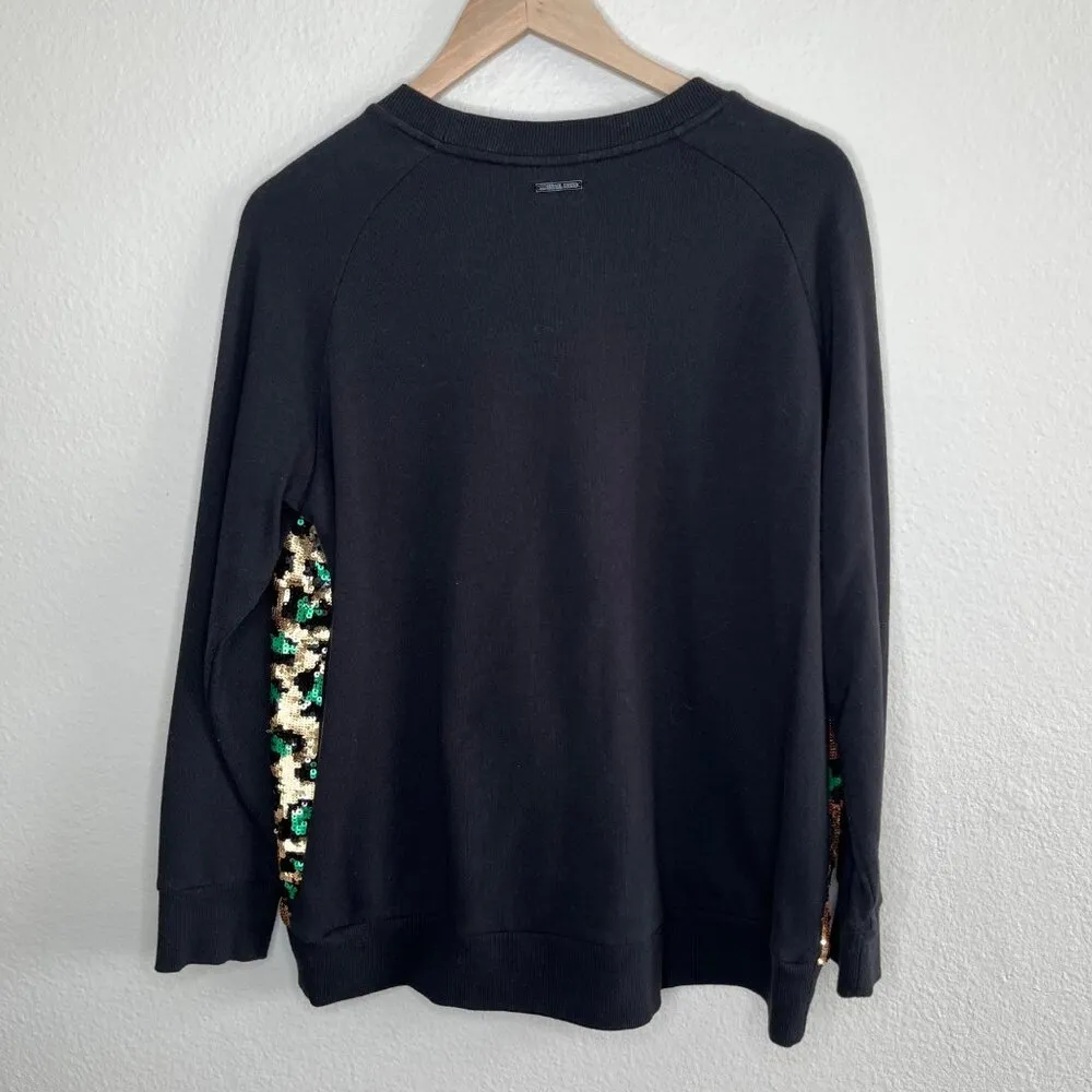 Michael Michael Kors Sequin Gold and Green Leopard Print Black Sweatshirt 0X - Image 6