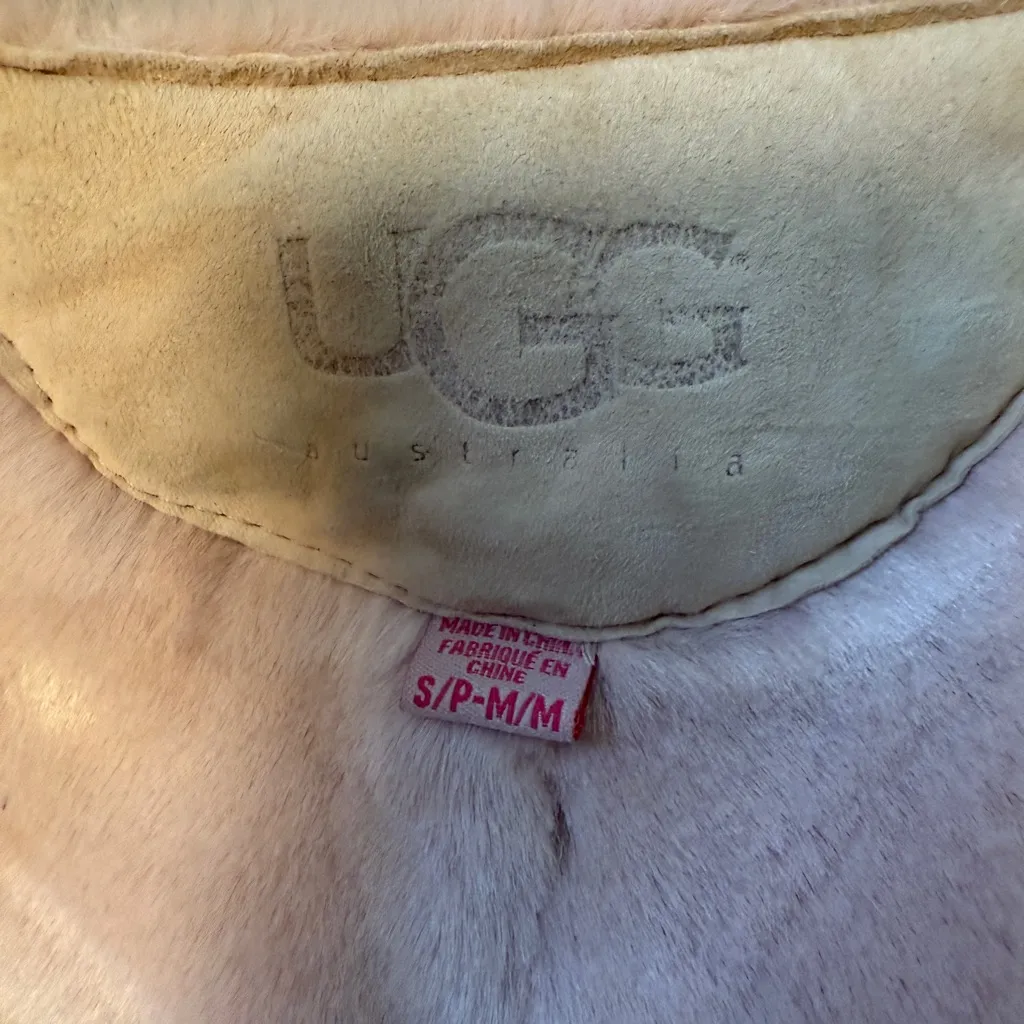 UGG Australia Blush Pink Suede Shearling Shawl Wrap Poncho Sz S/M VTG Rare - Image 6
