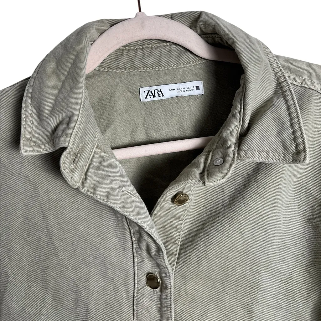 Zara Green Women’s 100% Cotton Long Sleeves‎ Jean Denim Jacket Medium Casual - Image 3