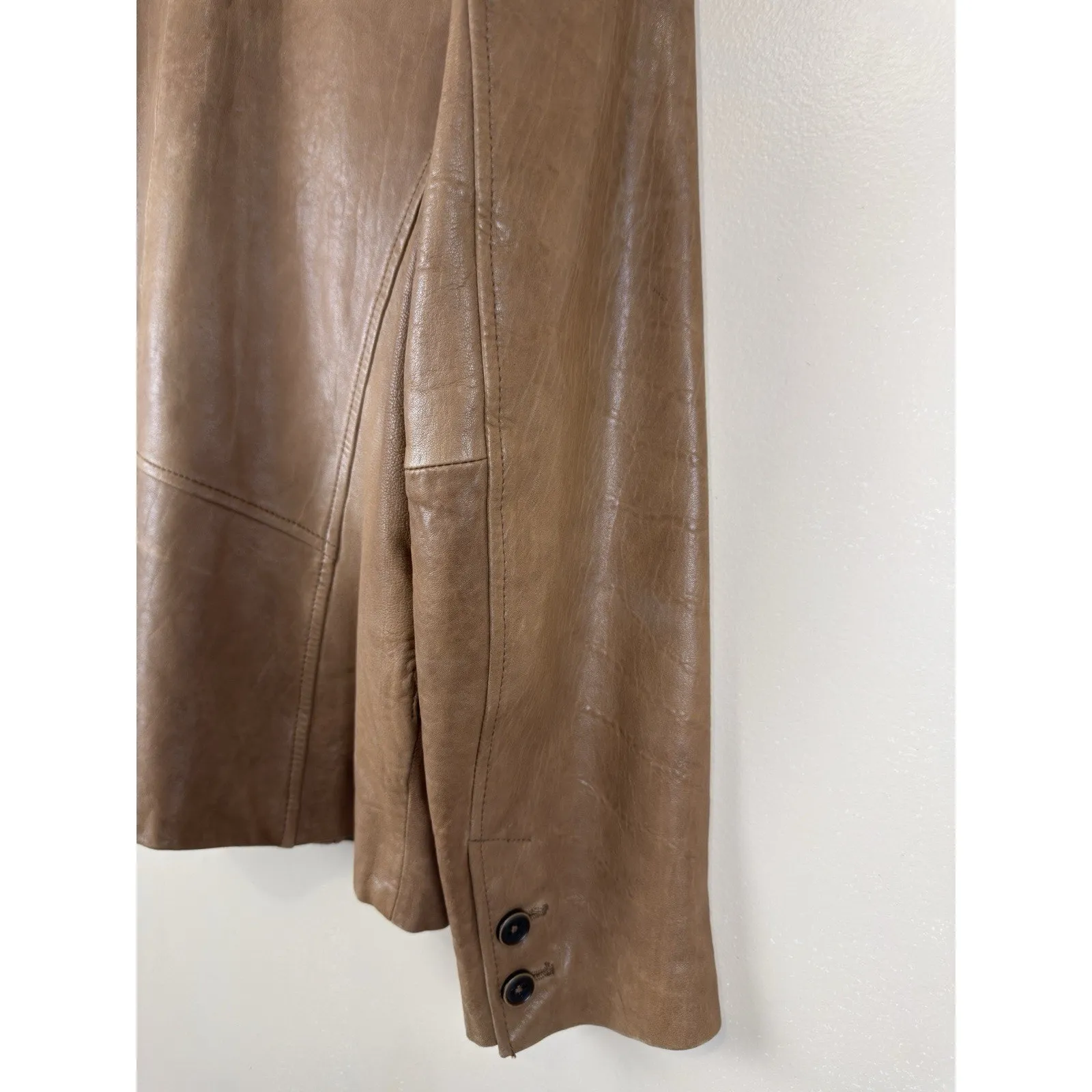 Leather Blazer Jacket with Mao Collar, Front Pockets – Brown Approx. Size M Size M - Image 11