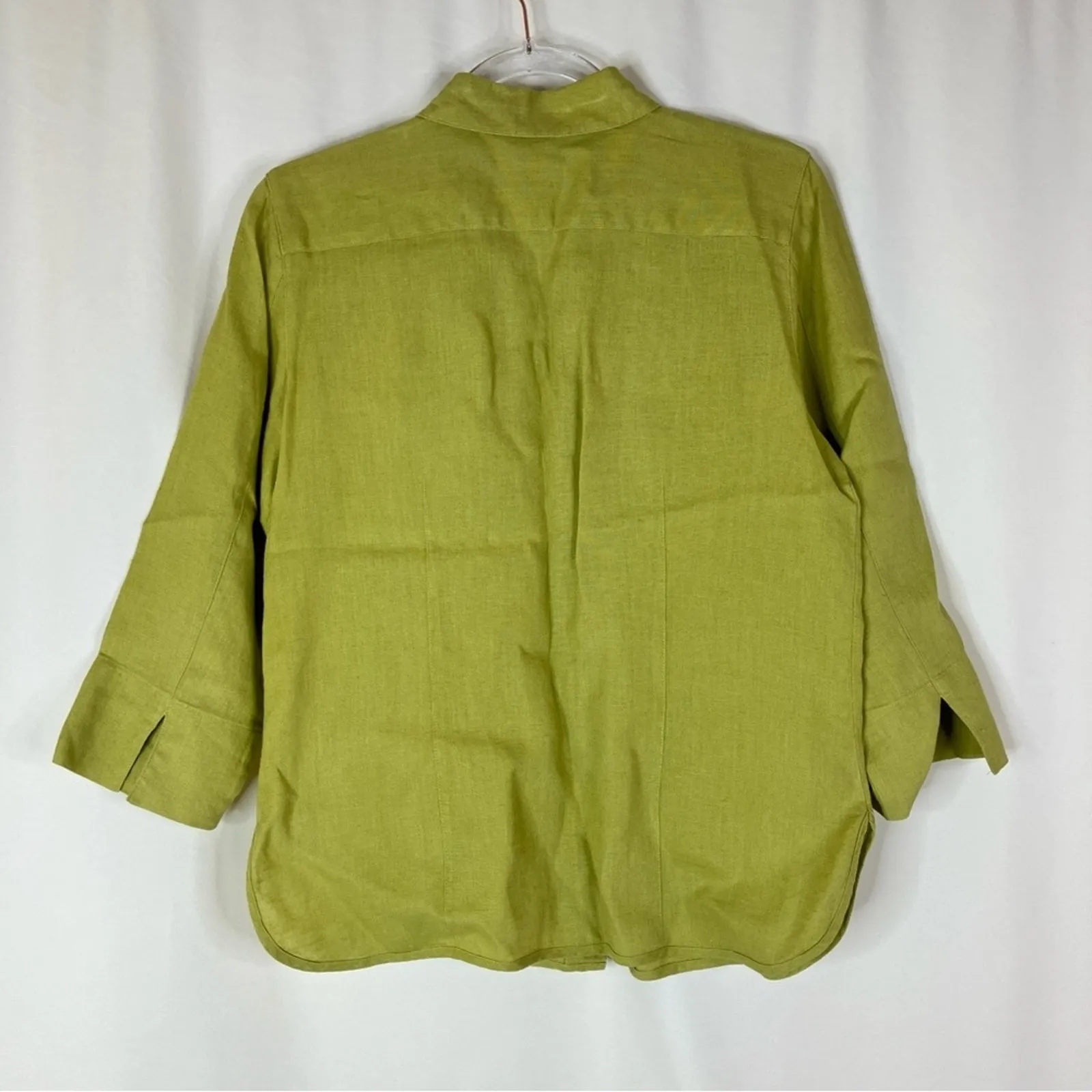 Talbots Chartreuse Irish Linen Button Up 3/4 Sleeve Shirt Green-Yellow Top 8 - Image 3