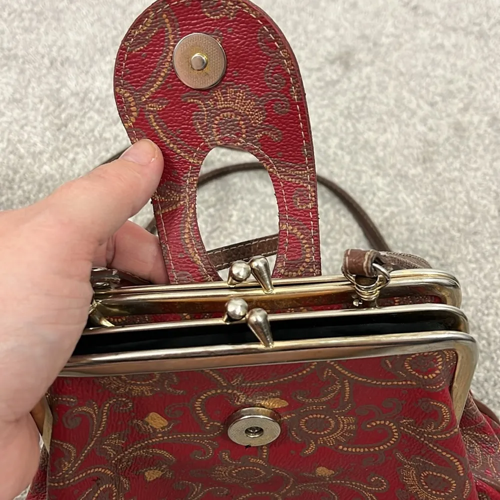 Vintage Red, Brown Victorian Style Paisley Coin Purse Crossbody Clutch Red - Image 6