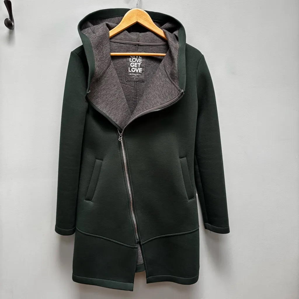 Betsey Johnson Performance Neoprene Hooded Jacket 
Asymmetrical Zipper Green S - Image 4