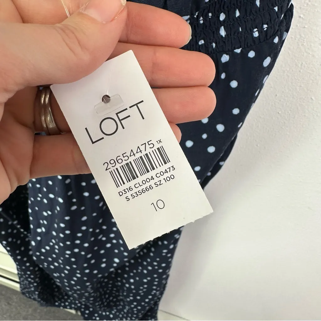 Loft Polka Dot Smocked Jumpsuit Navy Size 10‎ - Image 7