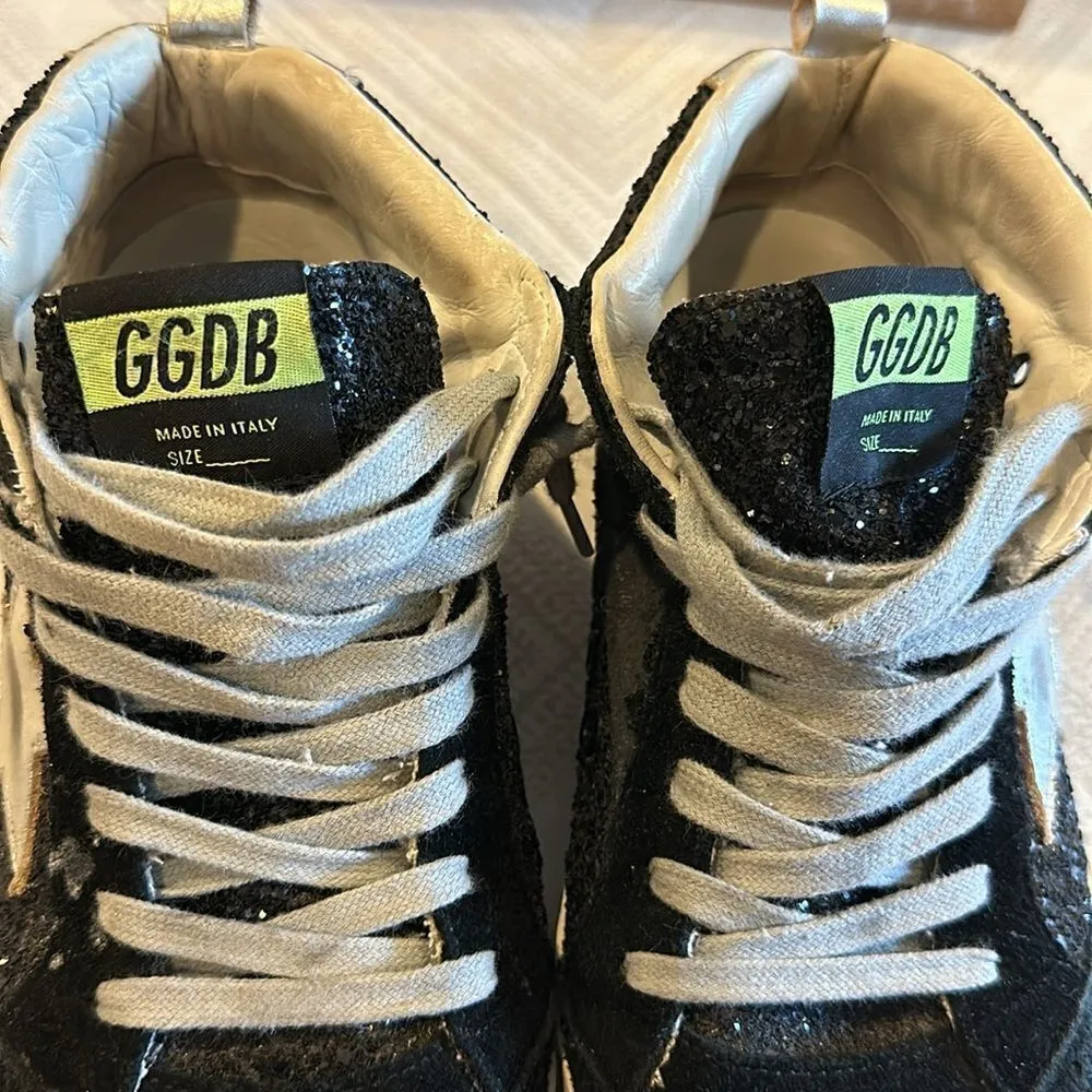Golden Goose Mid Star Black Glitter and Silver Star Sneakers - Size 37 - Image 3