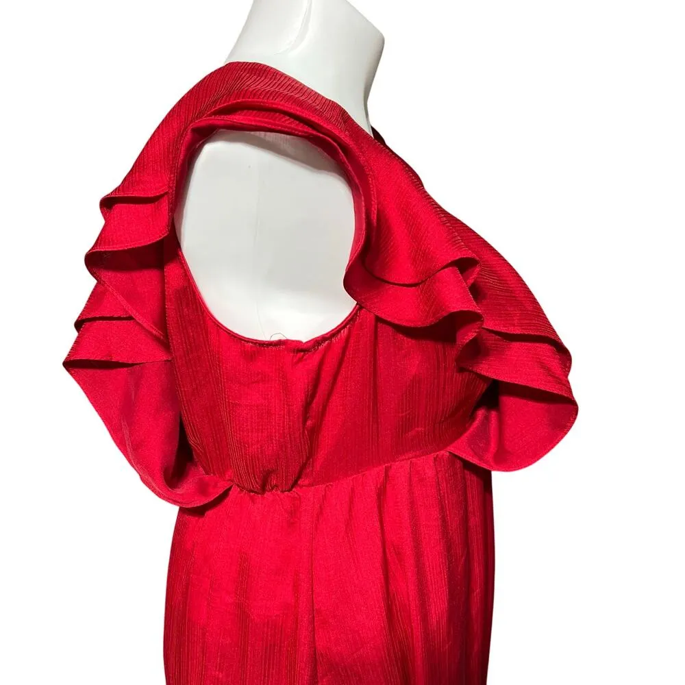 A New Day Womens Maxi Dress Layered Ruffled Faux Wrap V Neck Red Large - Image 8