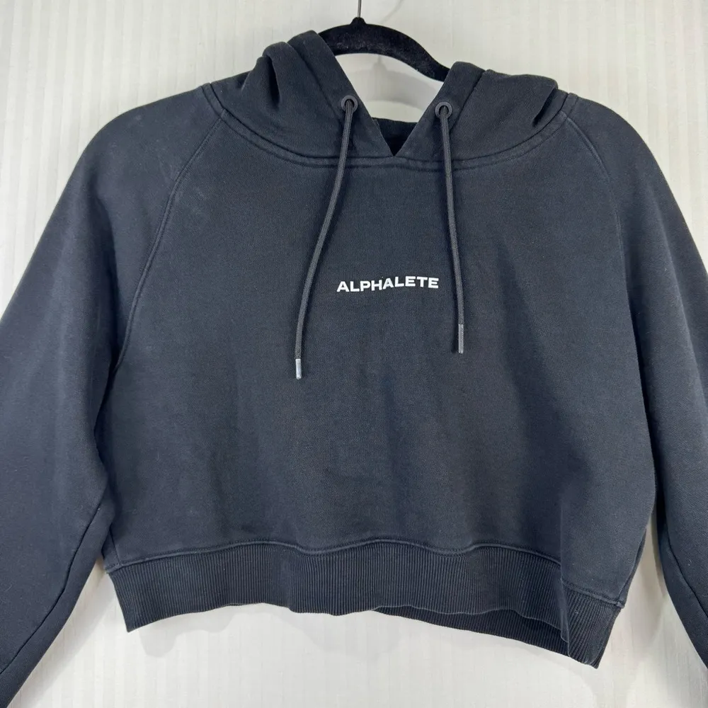 Alphalete Classic Capital Logo Black Crop Hoodie & Jogger Sweatpants Size Medium - Image 2