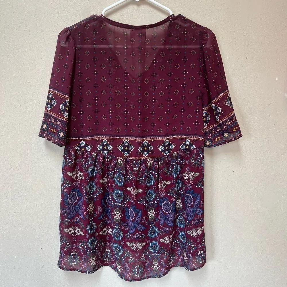 Knox Rose Boho Floral Tunic Blouse Women’s Small - Image 3