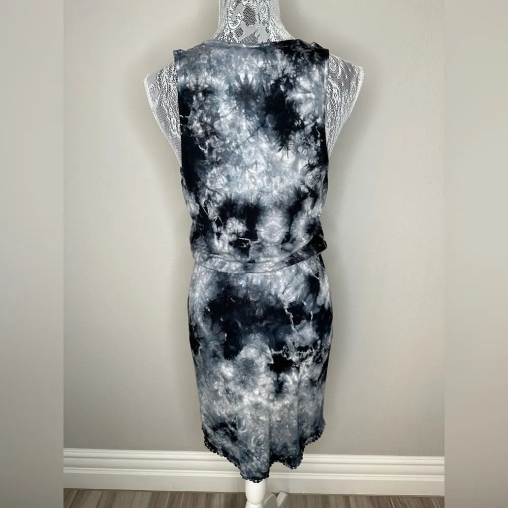 Womens Tie Dye Wrap Front V-Neck Tank Top Dress Black Grey Size XS - Image 3