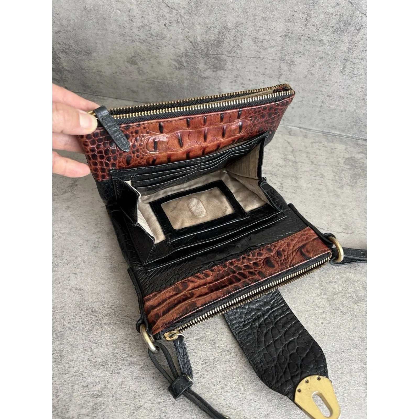 Brahmin Mojito Melbourne Crocodile Leather Bag Wallet Organizer Crossbody Purse - Image 5