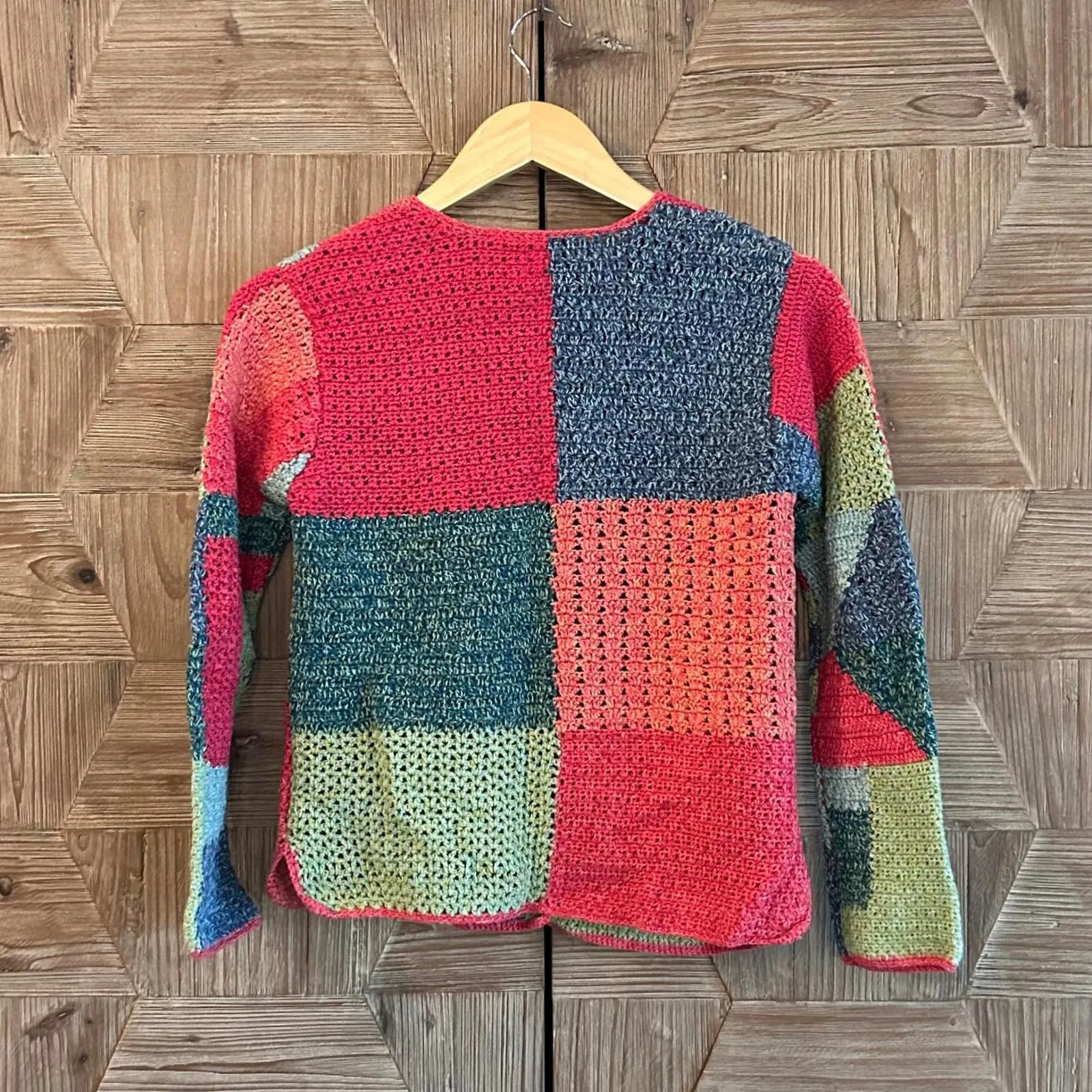 Susan Bristol Women's Crochet Cardigan Size PS Patchwork Boho - Image 3