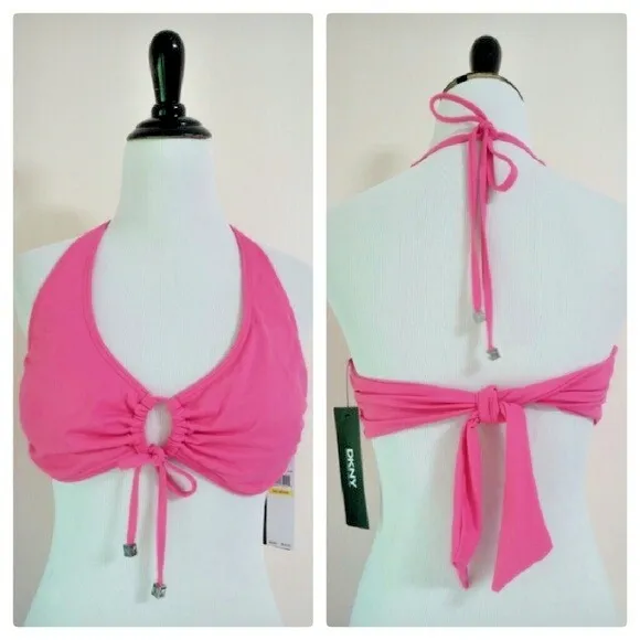 DKNY NWT  Bikini Swimsuit Top M 8 10 Halter String Bathing Suit Triangle Swimming - Image 2