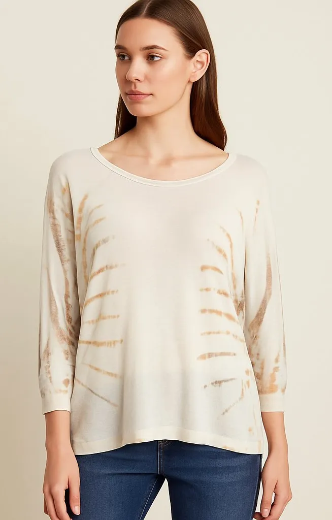 525 America Tan Beige Tie Dye Dolman Knit Top Size M Boho Oversized Lightweight White - Image 1
