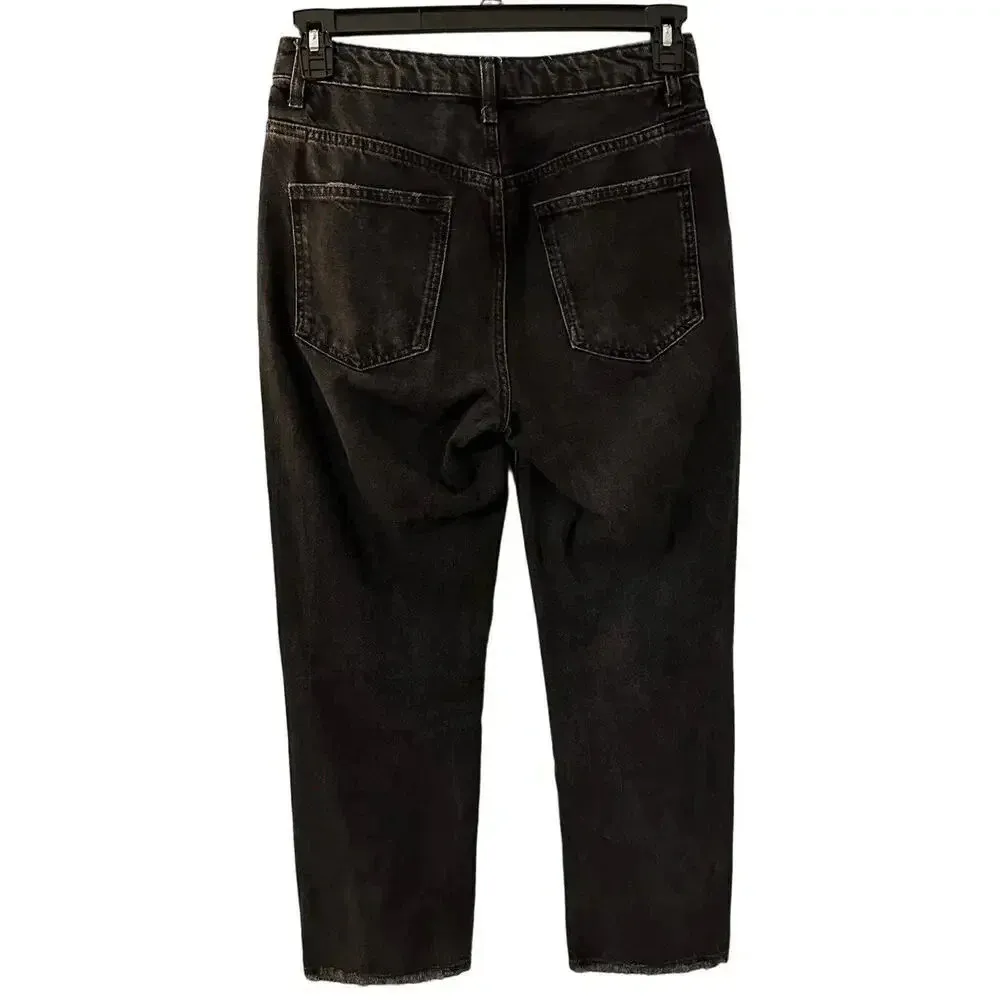 We the Free People Black Jeans Size 29 Frayed Wide Straight Mom - Image 2