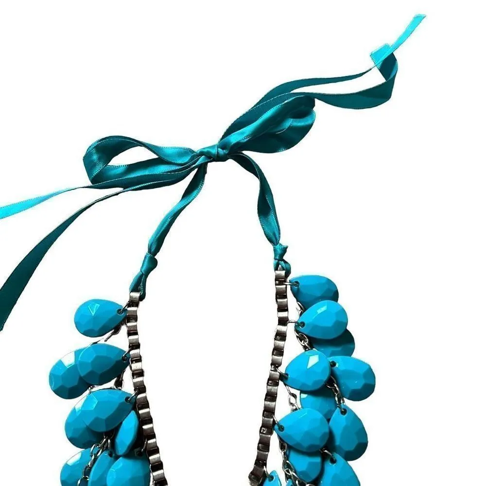 Womens teal acrylic necklace with ribbon closure Green - Image 3