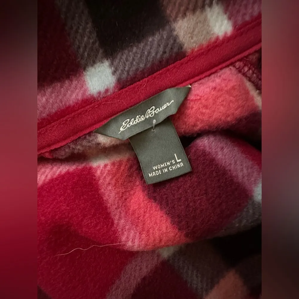 Eddie Bauer Red Plaid Women’s Long Sleeve Quarter Zip Pullover Sweater Shirt LG - Image 3