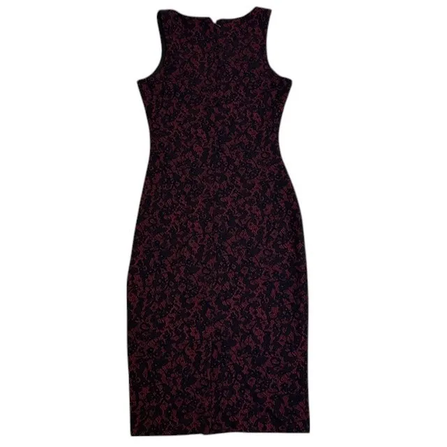 Michael Kors Bodycon Dress Sleeveless V-Neck Burgundy‎ Black Pattern Lace Size 2 - Image 10