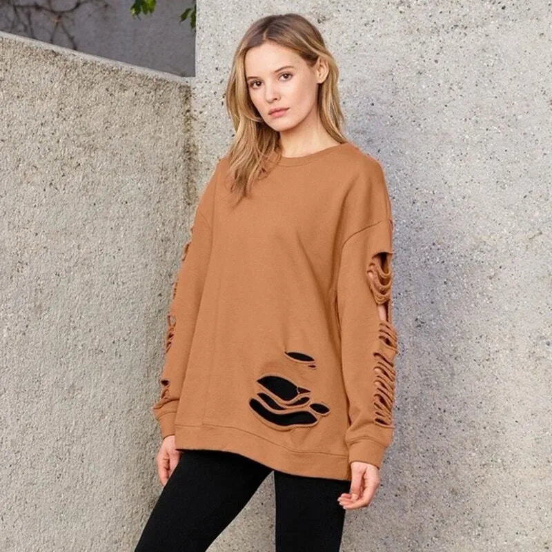 Alo Fade Disressed Crew Neck Pullover In Henna - Image 5