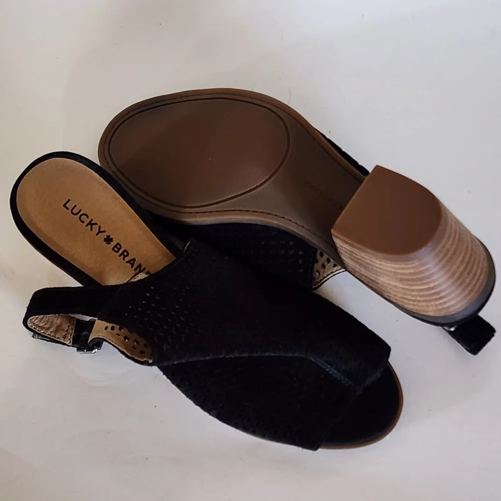 Lucky Brand Bertel Black Perforated Suede Slingback Sandals 9½ - Image 6