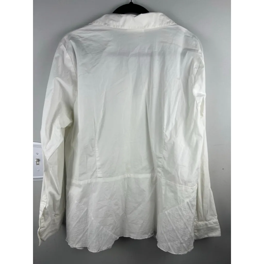 Coldwater Creek Women’s 2X White Zip Front Lace Trim Shirt Blouse Cotton Blend - Image 7