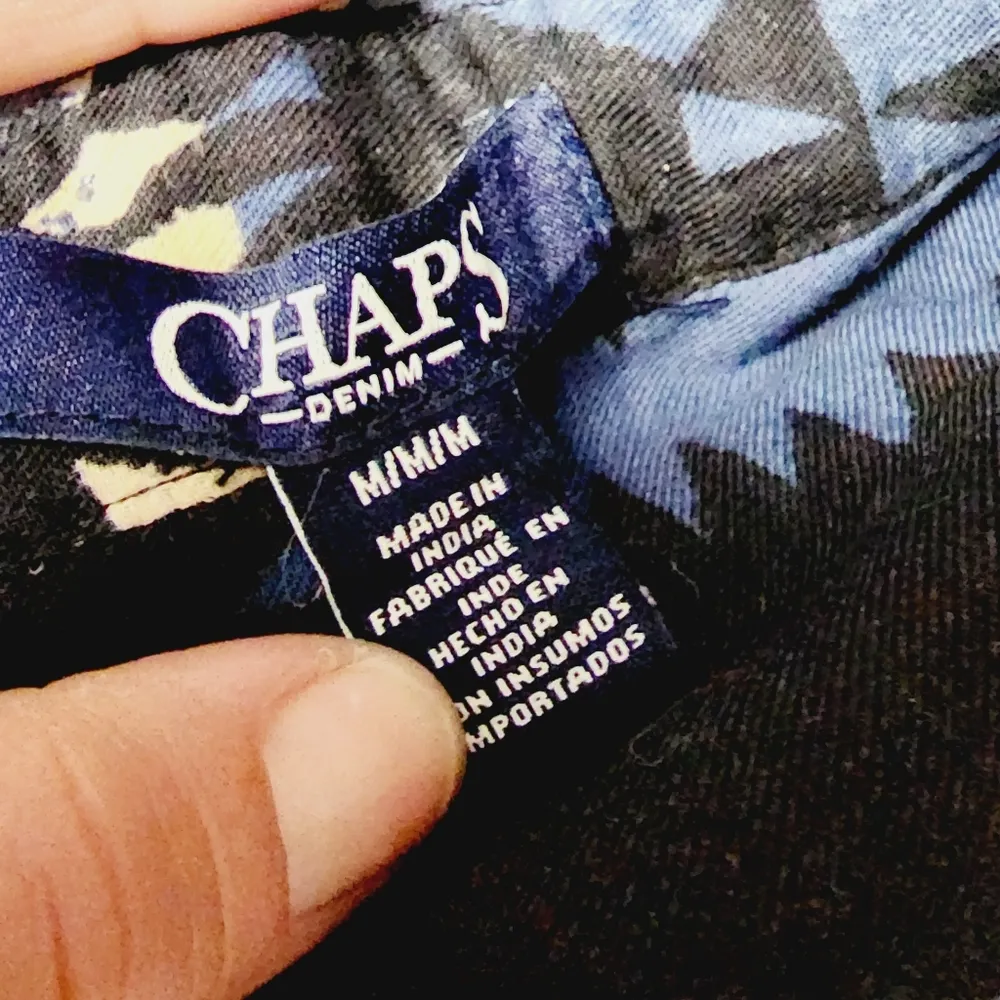 Chaps Blue Southwestern Aztec Cotton Popover Long Sleeve Blouse Size Medium - Image 5