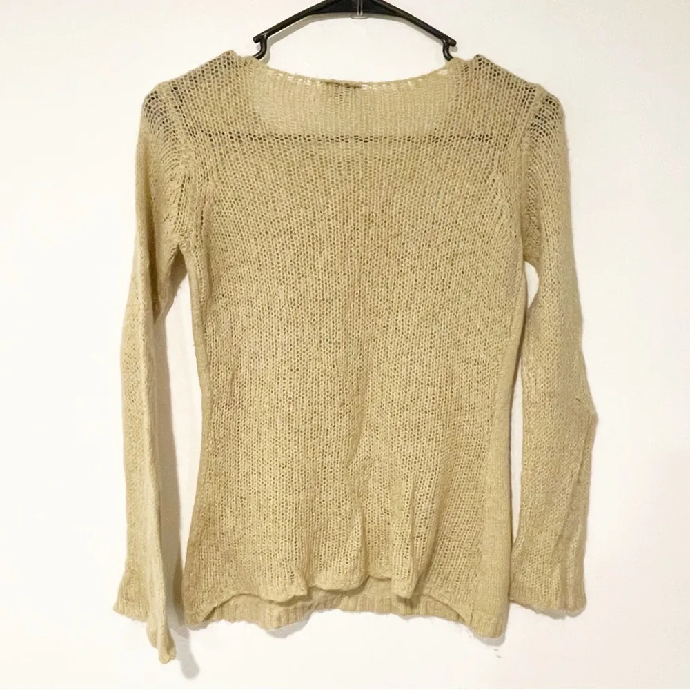 Wooden Ships Size Medium Tan Florall Stitched Open Knit Sweater - Image 5