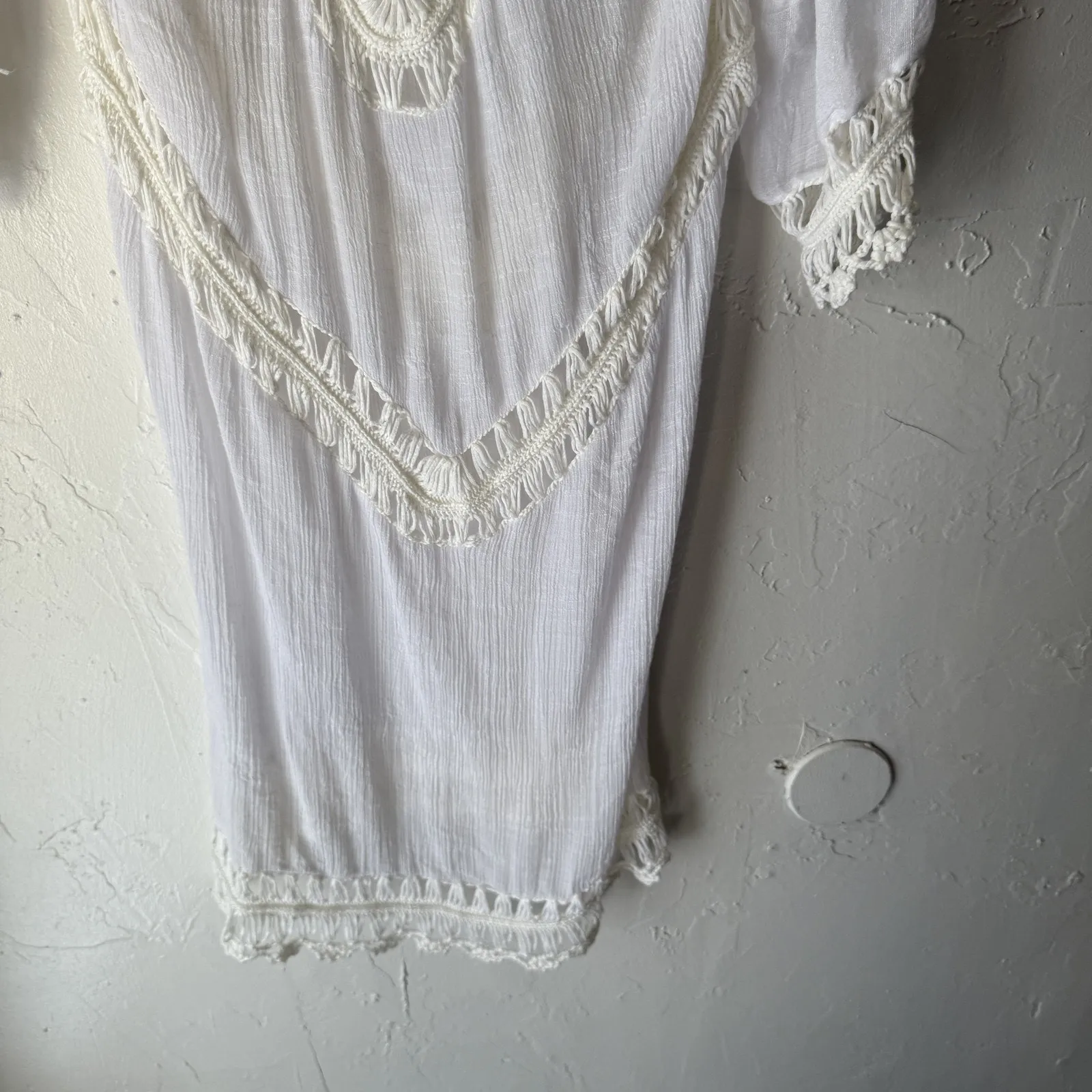 Boho Crochet Dress Womens Small White Sheer 3/4 Sleeve‎ Beach Festival Cover Up - Image 3