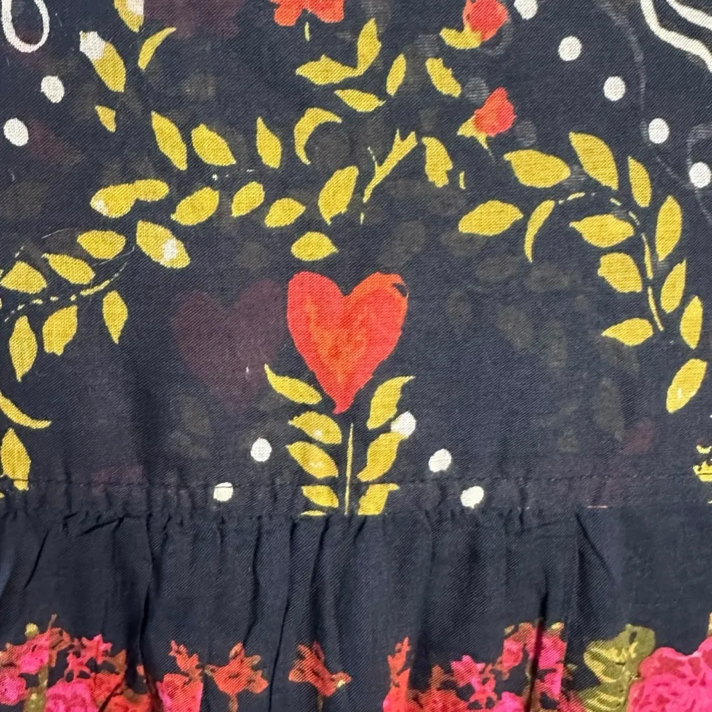 Free People Printed Agnes Tunic Dress Oversized XS Heart Floral Black Bohemian - Image 8