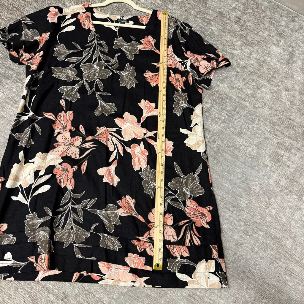 Nicole Miller Original Linen Viscose Floral Black and Pink Shift Dress - Image 7