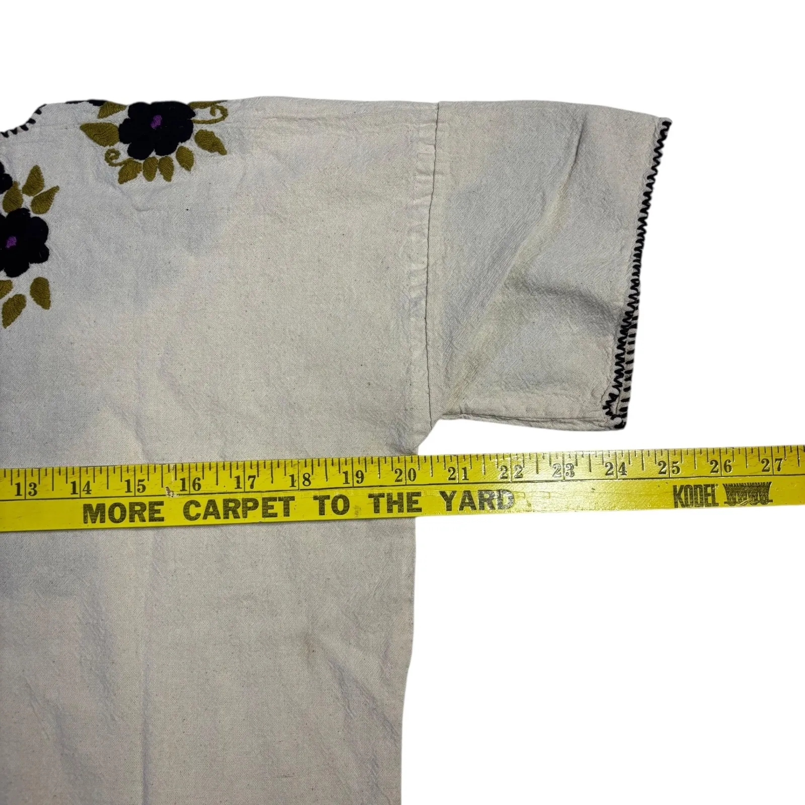 Embroidered Tunic Top Boho Floral Purple Green Tassel Neck Cream Medium - Image 6