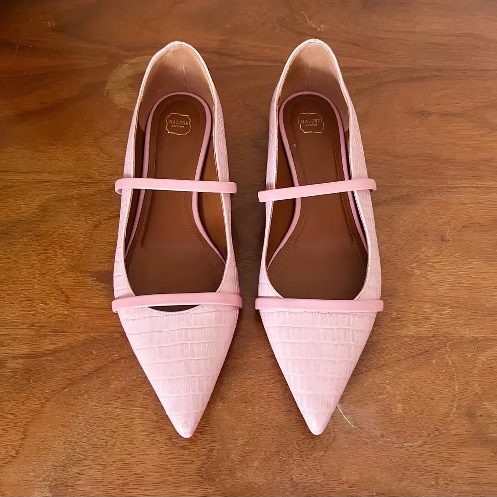 Malone Souliers • Maureen Leather Ballet Flat pink croc embossed leather strappy - Image 4