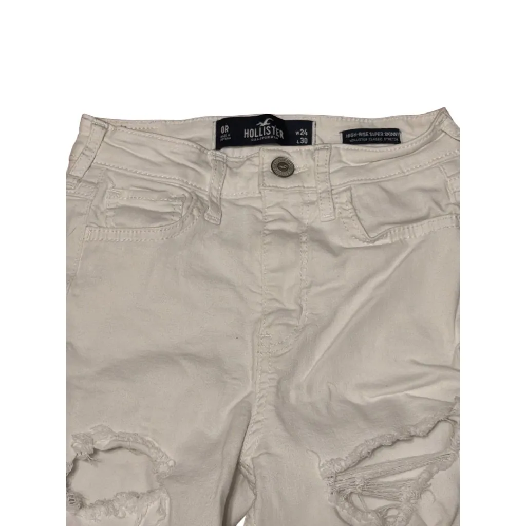 Hollister White High Rise Super Skinny Distressed Jeans Destroyed Rips Sz 0R - Image 3